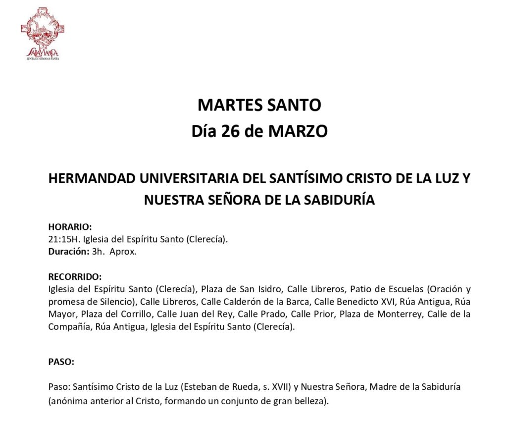 Procesiones Martes Santo Salamanca 2024