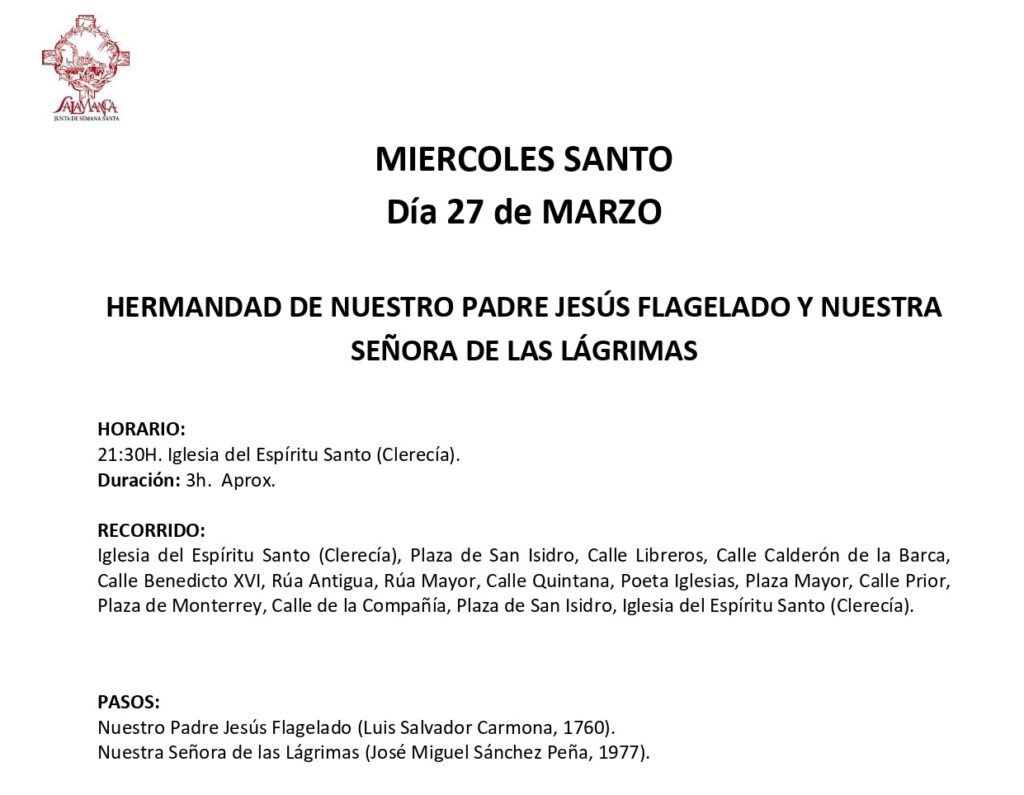 Procesiones Miércoles Santo Salamanca 2024
